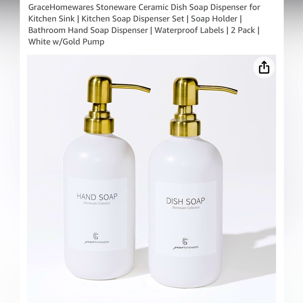 Set of 2 Ceramic Soap Dispensers NIB w/ waterproof Labels